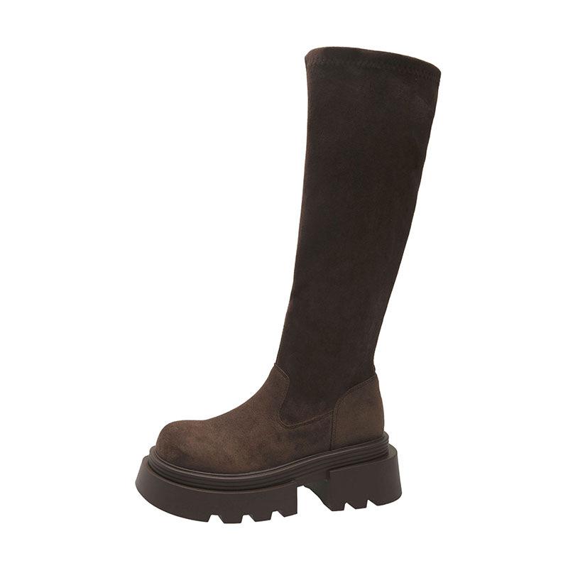 Maillard Retro Small Thick-soled High Boots French Women's Boots Thin Boots Autumn and Winter New Fashion Boots Suede