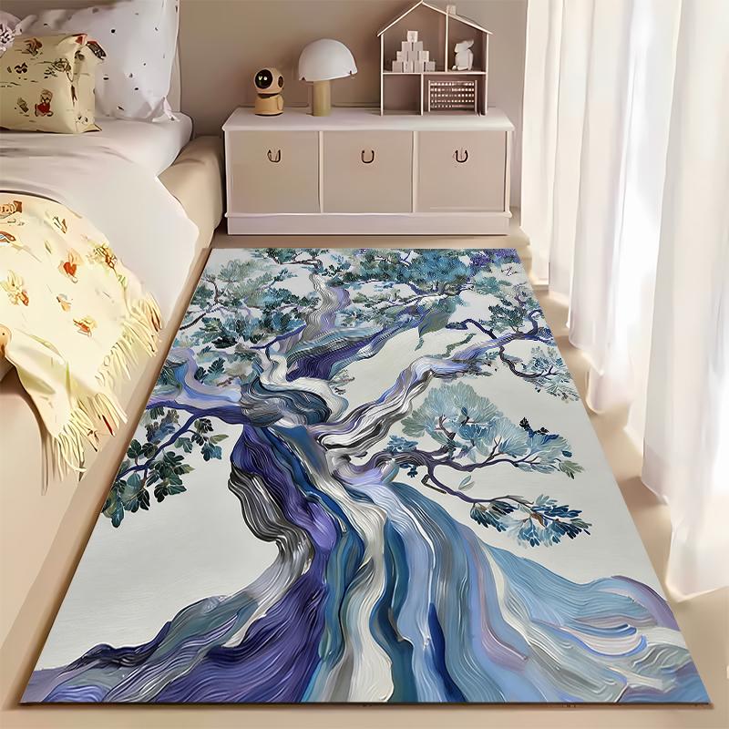 Abstract Tree Pattern Living Room Carpet, Blue and Purple Art Design Suitable for Use As an Anti-slip for Living Room Bedroom Sofas