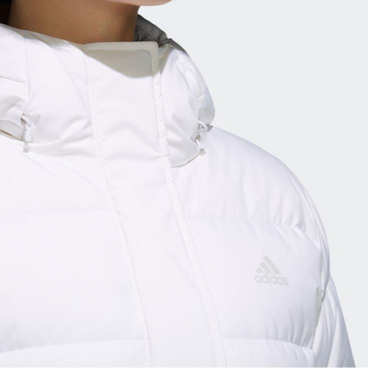 Adidas Logo Print Mid-Length Hooded Down Jacket Women Outerwear White FQ7570
