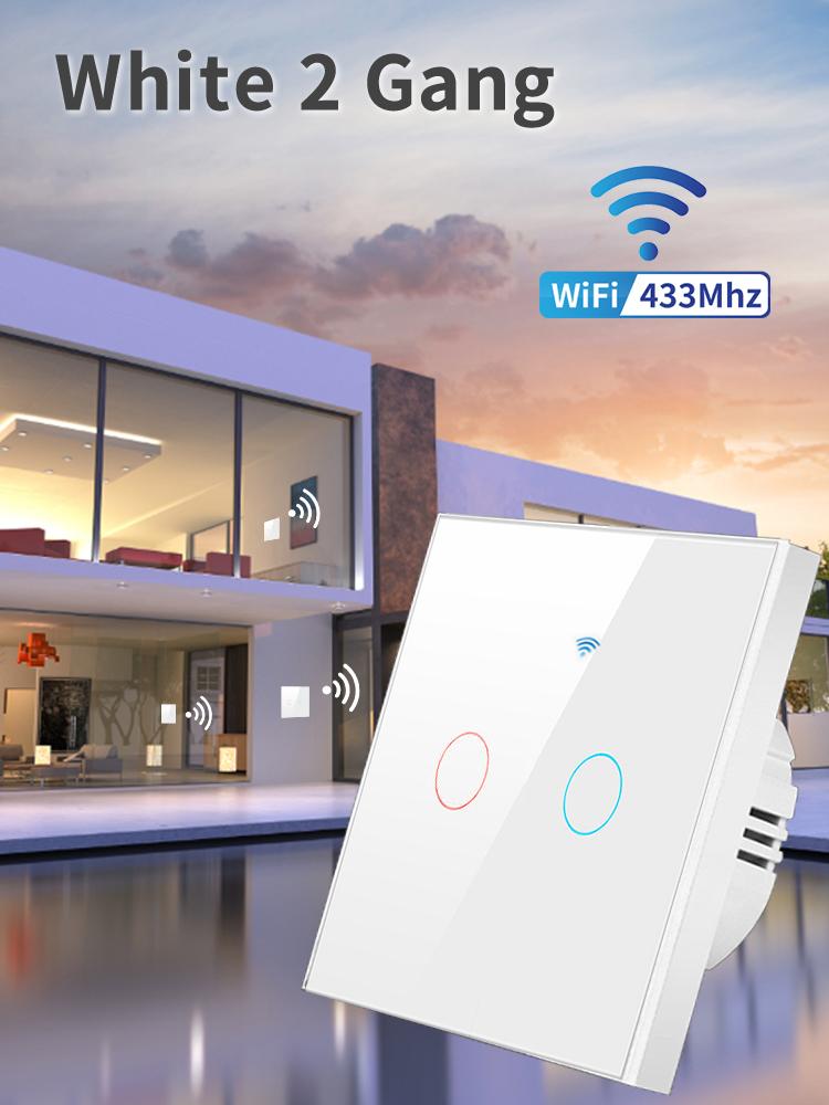 Tuya Smart WiFi Switch Work With Alexa Google Home No Neutral Wire Wireless 433Mhz Remote Touch Sensor Panel Switch 1/2/3Gang EU
