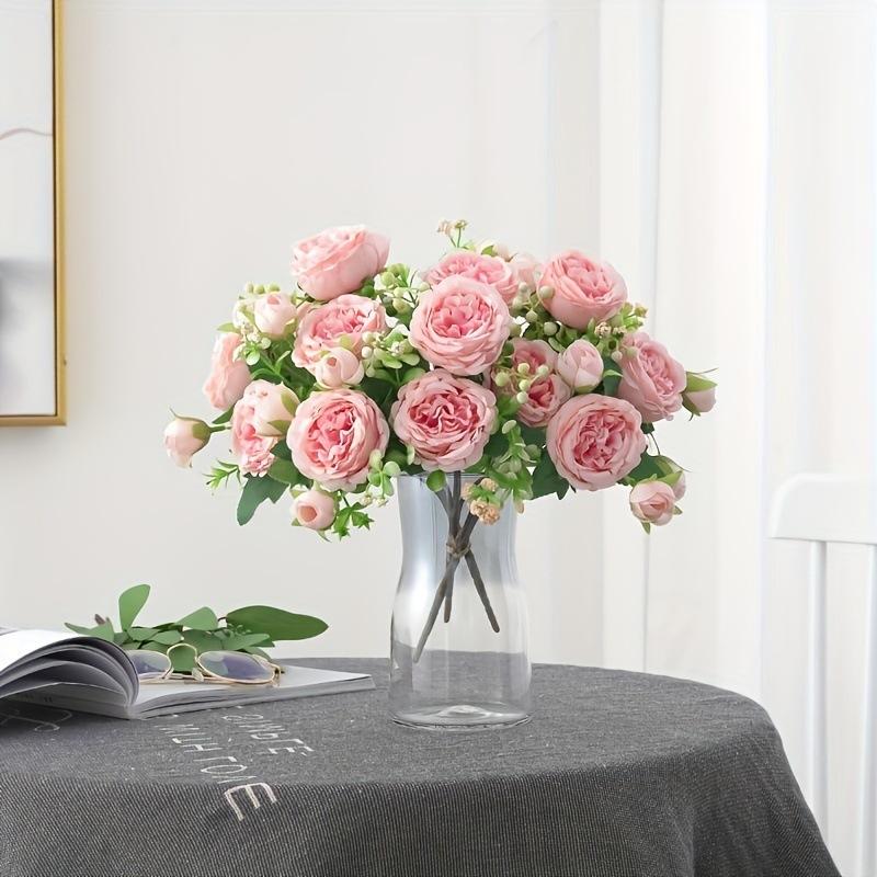 Simulated 5-head Spring-colored Peony Bouquet, Rose Simulation Peony Flower Home Wedding Rose Bouquet Decoration