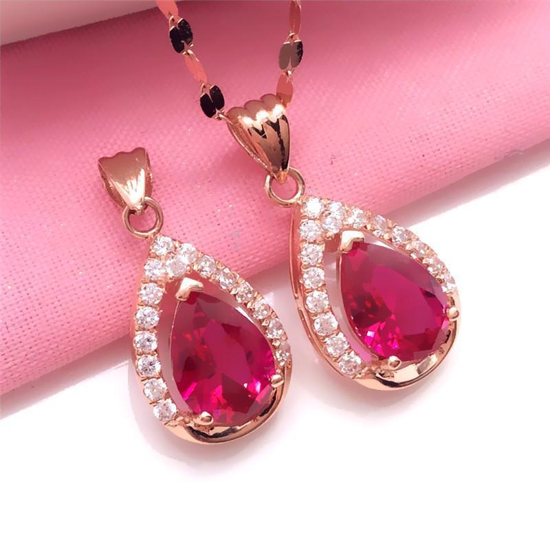 Color Gold Purple Gold Water Drop-Shaped Redstone Pendant Rose Gold-Plated Exquisite Light Luxury Necklace Women