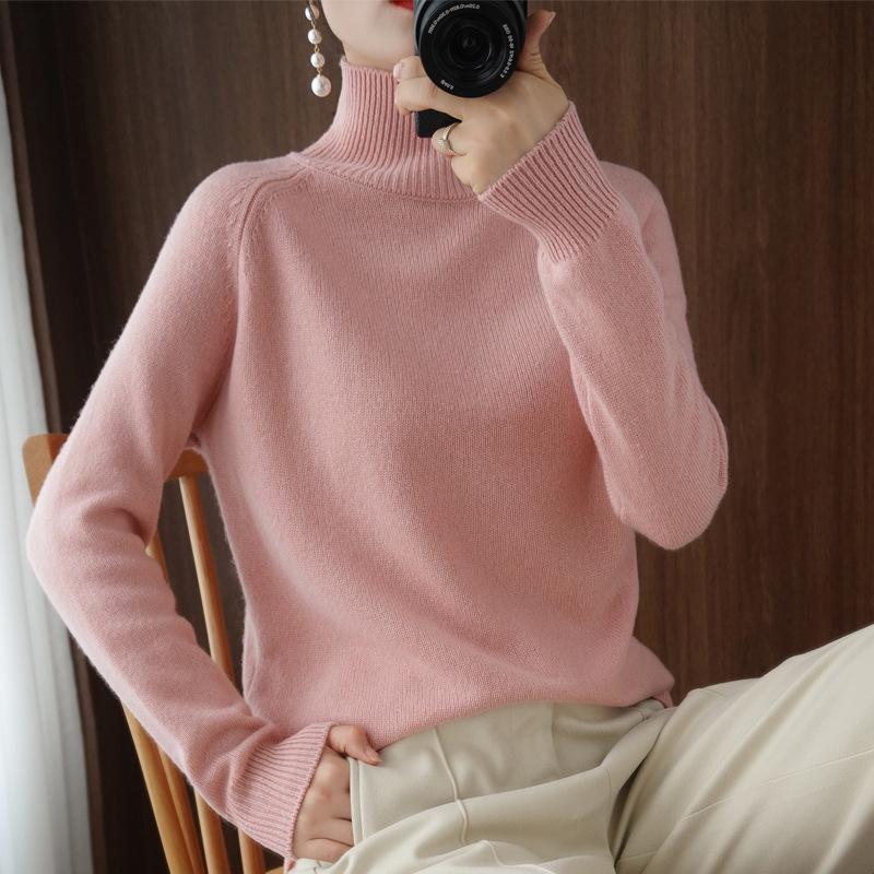 Classic Women Knit Sweater Stand Neck Top Winter Solid Color Versatile Pullover