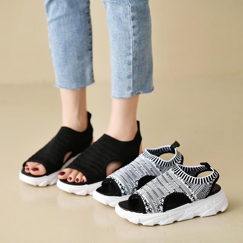 Sports Sandals Female Casual Student Ins Muffin Thick-soled Fly-woven Mesh Beach Shoes Female