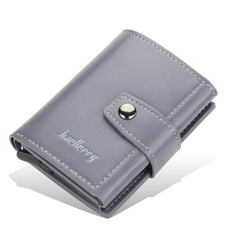Baellerry Men Business Credit Card Holder RFID Aluminium Box Bank Card Holders Vintage Design PU Leather Wallet with Money Clips GZW