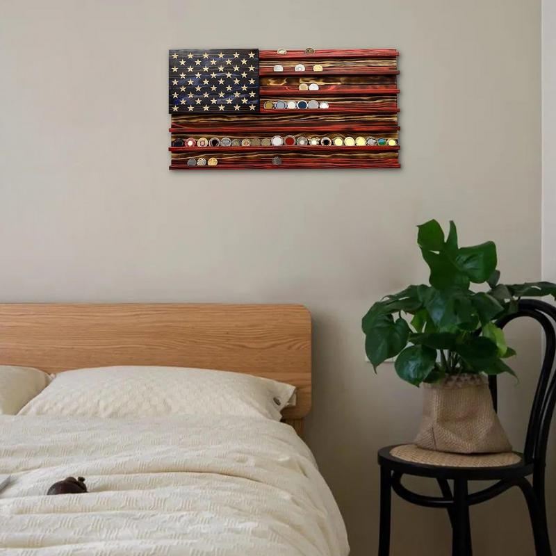 American Flag Challenge Coin Display 7 Rows Wood Coin Stand Rack For Wall Mount Hang Decoration Commemorative Display Stand