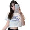 Summer 2024 Korean Style Letter Embroidered Cropped Slim Fit T-Shirt for Women