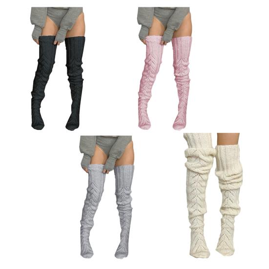 1 Pereche Șosete Tricotate Culoare Solidă Design Ajurat Peste Genunchi Șosete Respirabile Confortabile Design High-Top Șosete Toamnă Iarnă