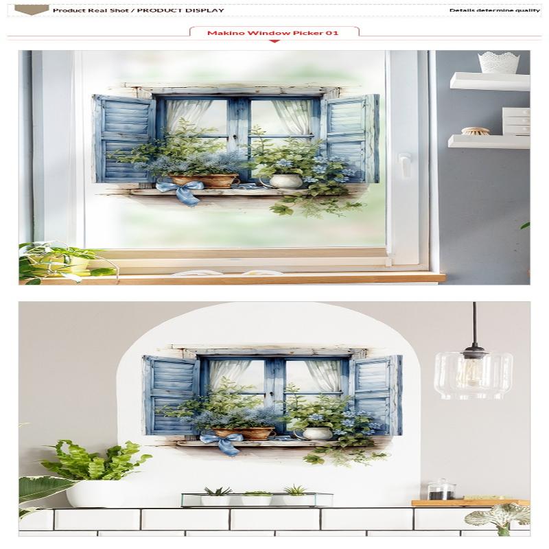 1 Stück Fenster-Landschafts-Druck PVC Flach 2D Selbstklebend Simulation Wandaufkleber Wohnzimmer Wandkunst Dekor