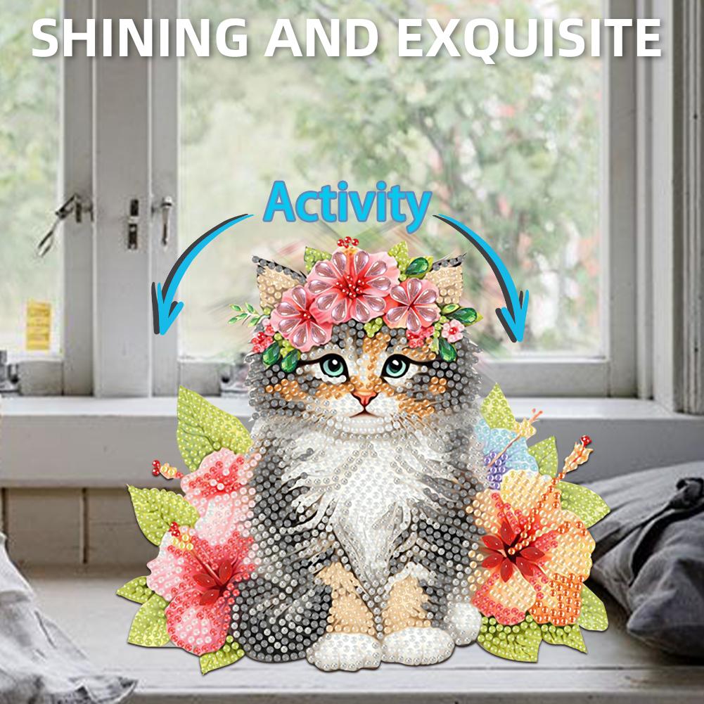 2D Flat Cat DIY Shaking Head Cat Flower Diamond Painting Desktop Decorations