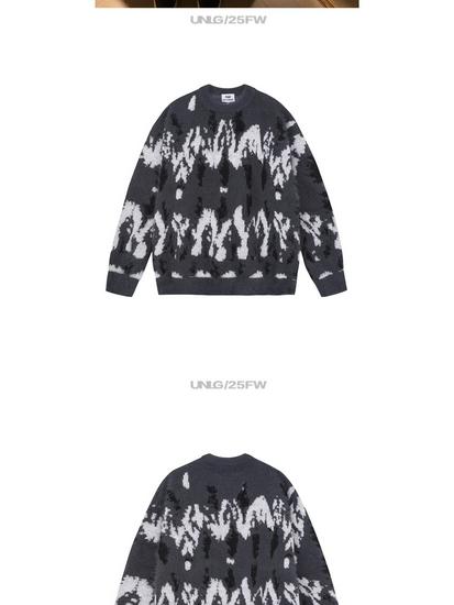 Unisex Retro Color Block Faux Mink Fur Sweater - Loose, Casual Round Neck Knitwear M