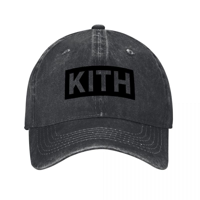 Kith Logo Washed Cotton Baseball Cap Classic Fit Unisex Design Black Color Durable Fabric Comfortable Wear Everyday Style