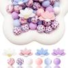 25/34/53/54PCS Lotus Flower Silicone Bead Set, Perfect for DIY Handmade Crafts Such As Keychains, Necklaces, Bracelets, Etc