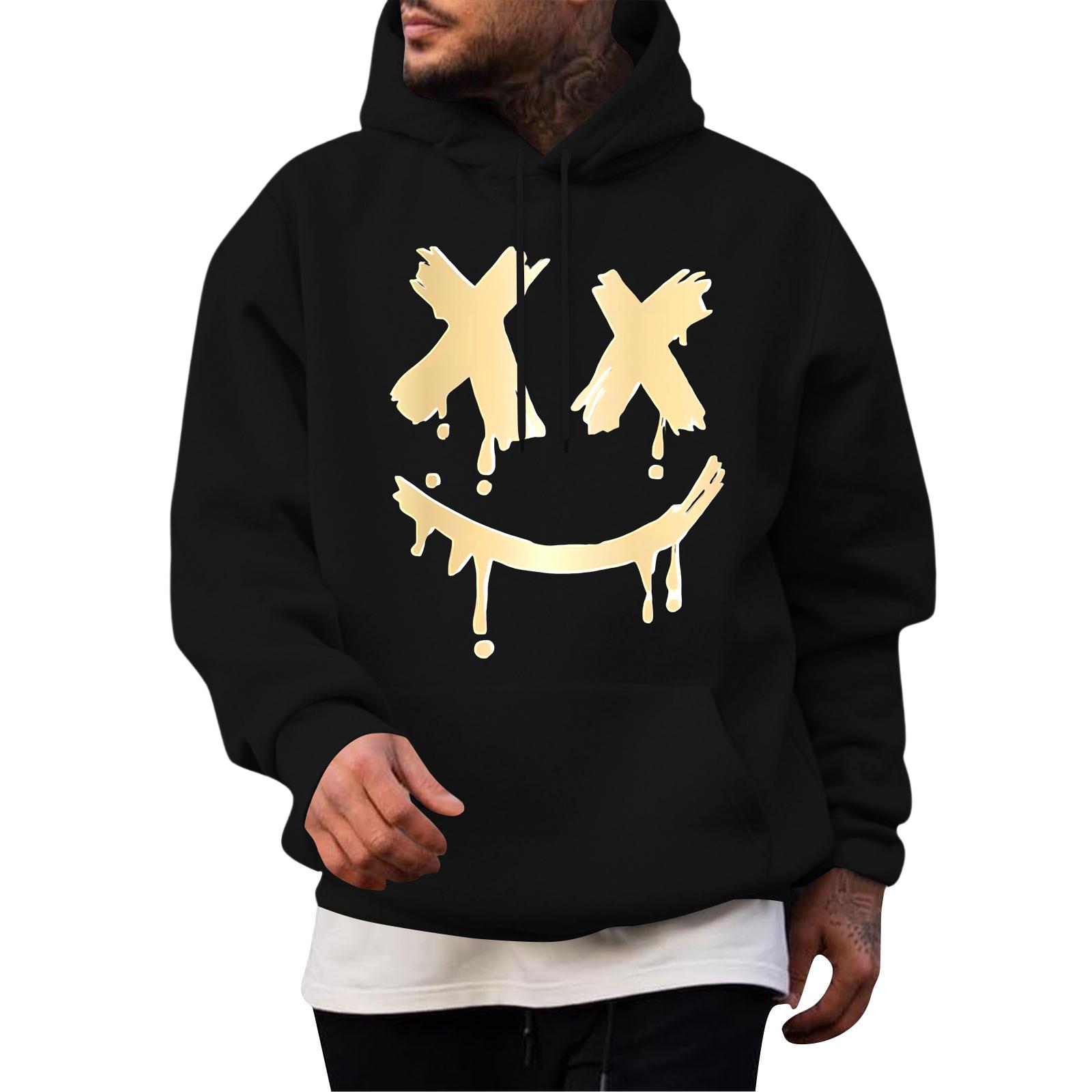 

Мужская повседневная толстовка модная толстовка с капюшоном для отдыха топы подростковая уличная мода рубашка с длинным рукавом теплая L чёрный