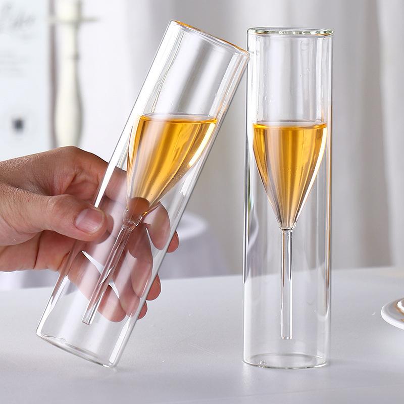 Double Wall Glass Champagne Flutes Goblet Whisky Bubble Wine Tulip Tail Wedding Party Glasses Cup Toasting Cups Thule Copo