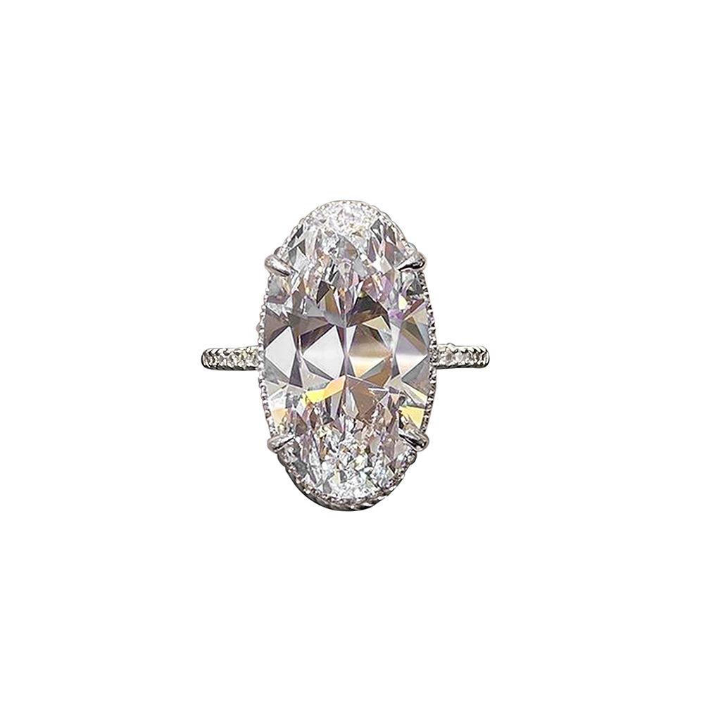 Cao Shi Elegant Silver Oval Zircon Ring - Luxurious Wedding Jewelry for Brides