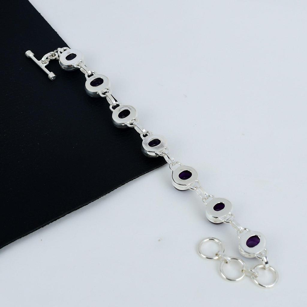 Dainty Amethyst Gemstone Handmade 925 Sterling Silver Bracelet, Amethyst Silver Bracelet For Wife , Unisex Bracelet, Mother's Day Gift