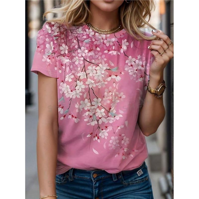 

Женские футболки с 3D-принтами с цветами, футболки с коротким рукавом, топы, футболки с 3D-принтами и круглым вырезом, летняя повседневная женская одежда 8XL