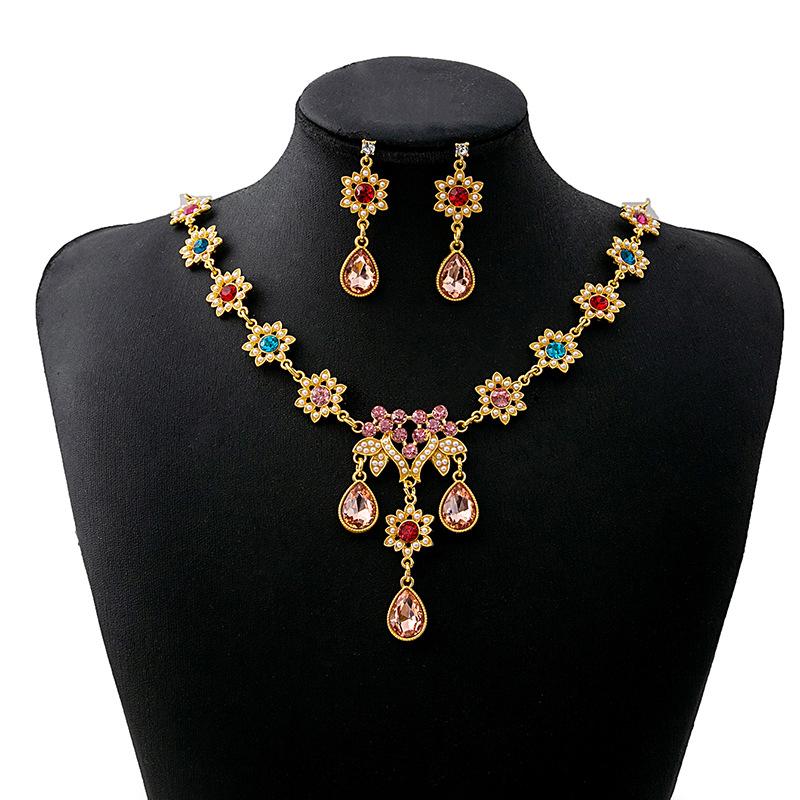 Luxury Atmospheric Water Drop Jewelry Set, Geometric Round Pearl Earrings, Elegant Flower Necklace For Women