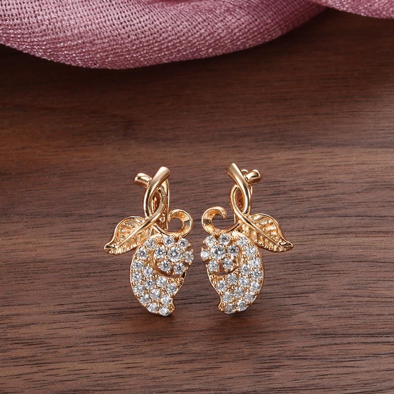 Rose Gold Color Full Paved Natural Zircon English Earrings For Women Crystal Flower Daily Fine Jewelry Girl Gift