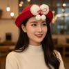 Vintage Looking Red Bowler Hats Japanese Style Girls Dome Hat Basin Hat Woolen Bucket Cap  Winter