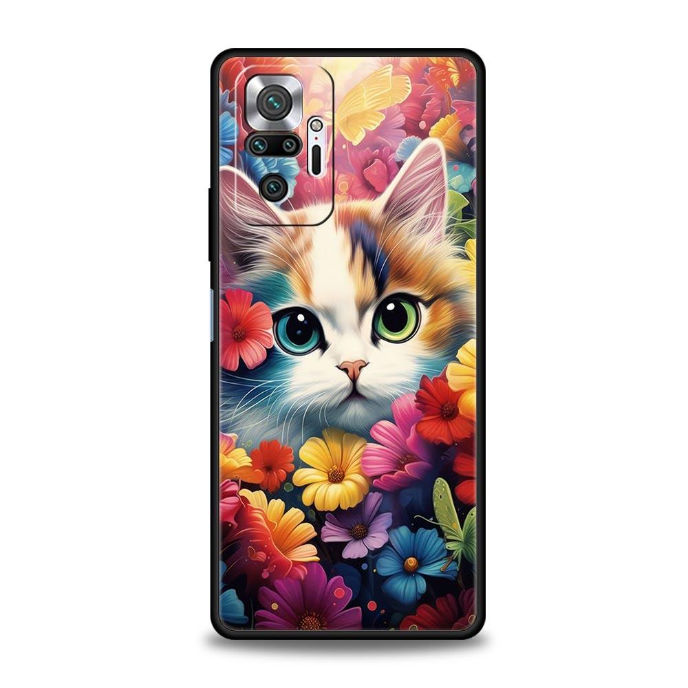 Cute Detection Cat Phone Case For Xiaomi Redmi Note 14 13 5G 10 11 12 Pro Plus 4G 14C 13C 12C 10C Black Cover