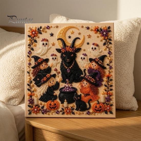 Handgefertigte Wanddekoration für Halloween, Perlen-Kunst-Set, Hexe Geist Malerei DIY Kürbis Diamant Gruseliges Bastelset für Erwachsene, Kreatives Feiertagsgeschenk für Liebhaber