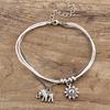 Bohemian Alloy Elephant & Sun Leather Chain Anklet with Beads