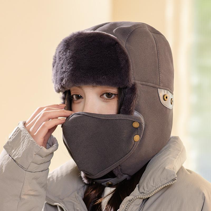 Unisex Winter Balaclava Hat with Ear Warmers, Polyester Fiber Knit Fabric, Hand Washable, Windproof and Breathable with Adjustable Valve - Black