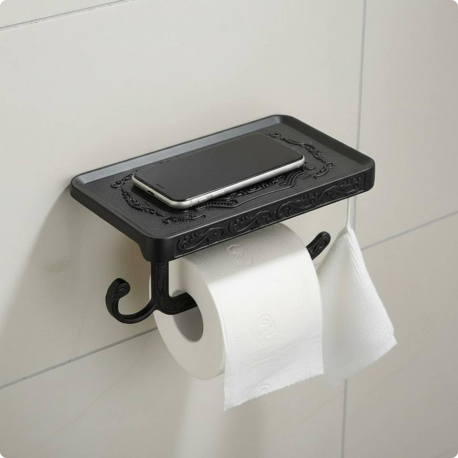 Adhesive Bathroom Tissue Rack Aluminum Alloy Bathroom Tissue Shelf Holder Wall Mounted Tissue Holder Easy to Install матовый черный