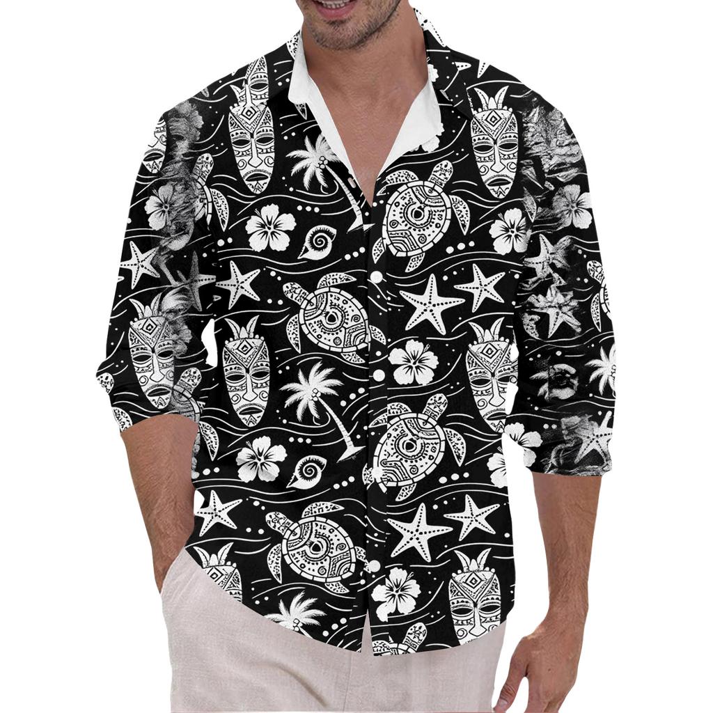 Men's Clothing Long Sleeve Hawaiian Shirt for Men Casual Button Down Shirts for Men Lightweight Floral Design
