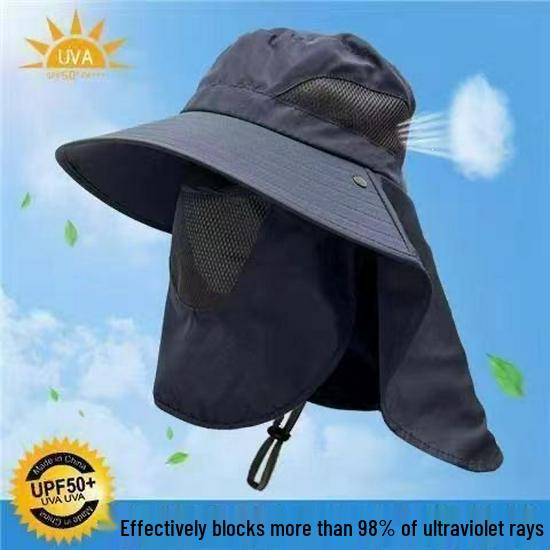 Men's UV Protection Wide Brim Fishing Hat with Face Cover - Summer Outdoor Sun Hat
