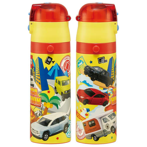 Skater Kids' Stainless Steel Water Bottle, 2-Way Design, 470ml (Direct Drinking) or 430ml (Cup Drinking), Tomica 24 Design, Kid-Friendly and Lightweig