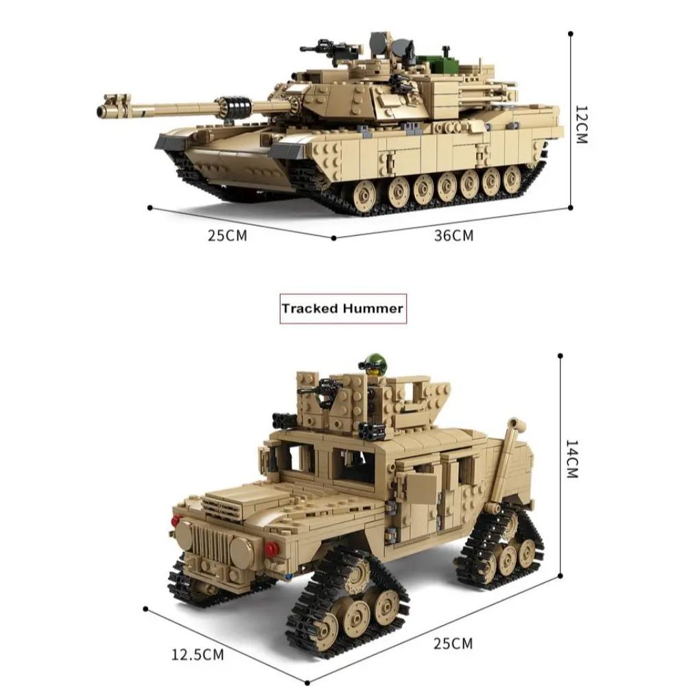 2 in 1 Transforming Track Hummer 1/28 M1A2 ABRAMS MBT Tank Model Military Army World War Building Blocks Bricks Kids Toys