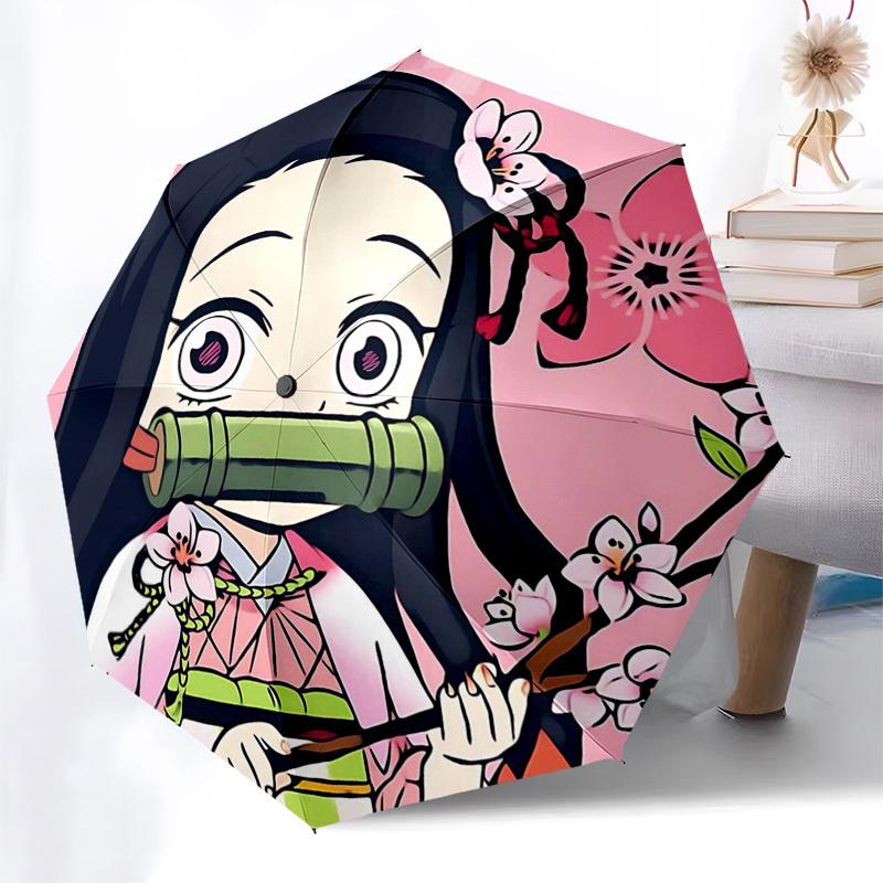 

1pc Cherry Blossom Bamboo Umbrella - Automatic Opening/Closing, Portable 3-Fold Design, 8-Bone Iron Frame, Outdoor Umbrella, Festival Gift, Suitable f