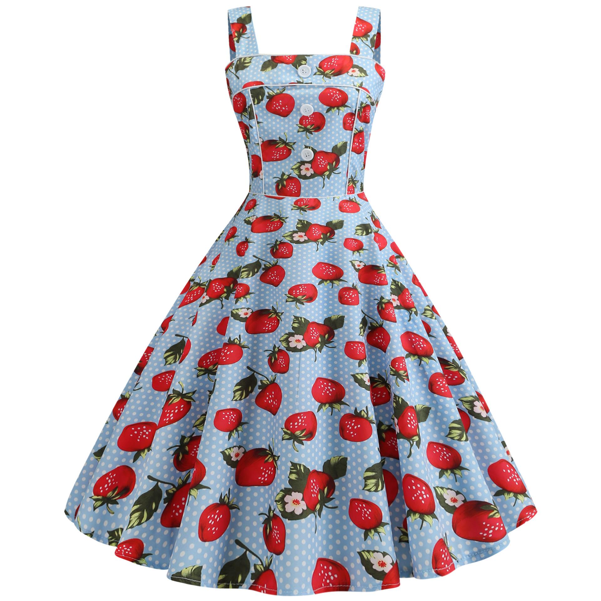 

Women s Fashion Casual Cherry Print Striped Top Dress For Summer XXL