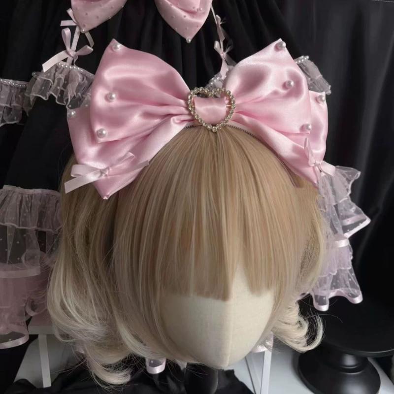 1 Piece Princess Super Large Butterfly Knot Pearl Headband Women Hair Accessories Lolita Maid Cosplay Japanese Headwear