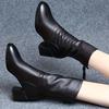 New Women'S Chunky-Heeled Mid-Calf Boots with Back Zipper in Black, Featuring Warm Lining And a British Style for The Autumn And Winter of 2025