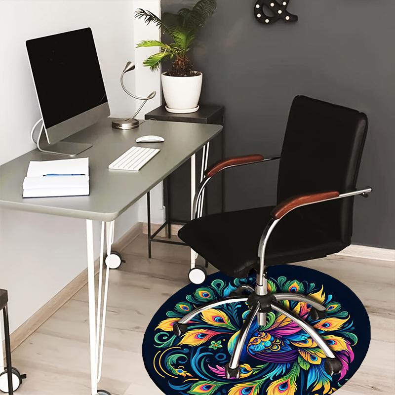 1pc Office Carpet Chair Mats Colorful Peacock Feather Mandala Perfect for Decorating Office Chairs, Living Rooms, Or Bedrooms