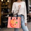Cute Peach Printed Tote Bag Casual Large Capacity Shopping Handbag for Daily Use