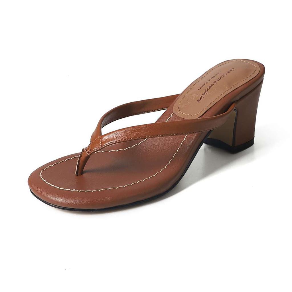 Fashion Krazing Pot Cow Leather High Heels Flip-flop Luxury Slides Slip On Slingback Mules Brand Summer Casual Women Outside Slippers