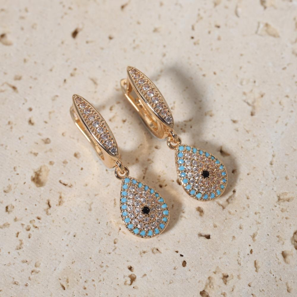 1 Paar Mode Böser Blauer Augen Hängeohrringe für Damen Zirkonia Ohrring Schmuck Hochzeit Party Zubehör