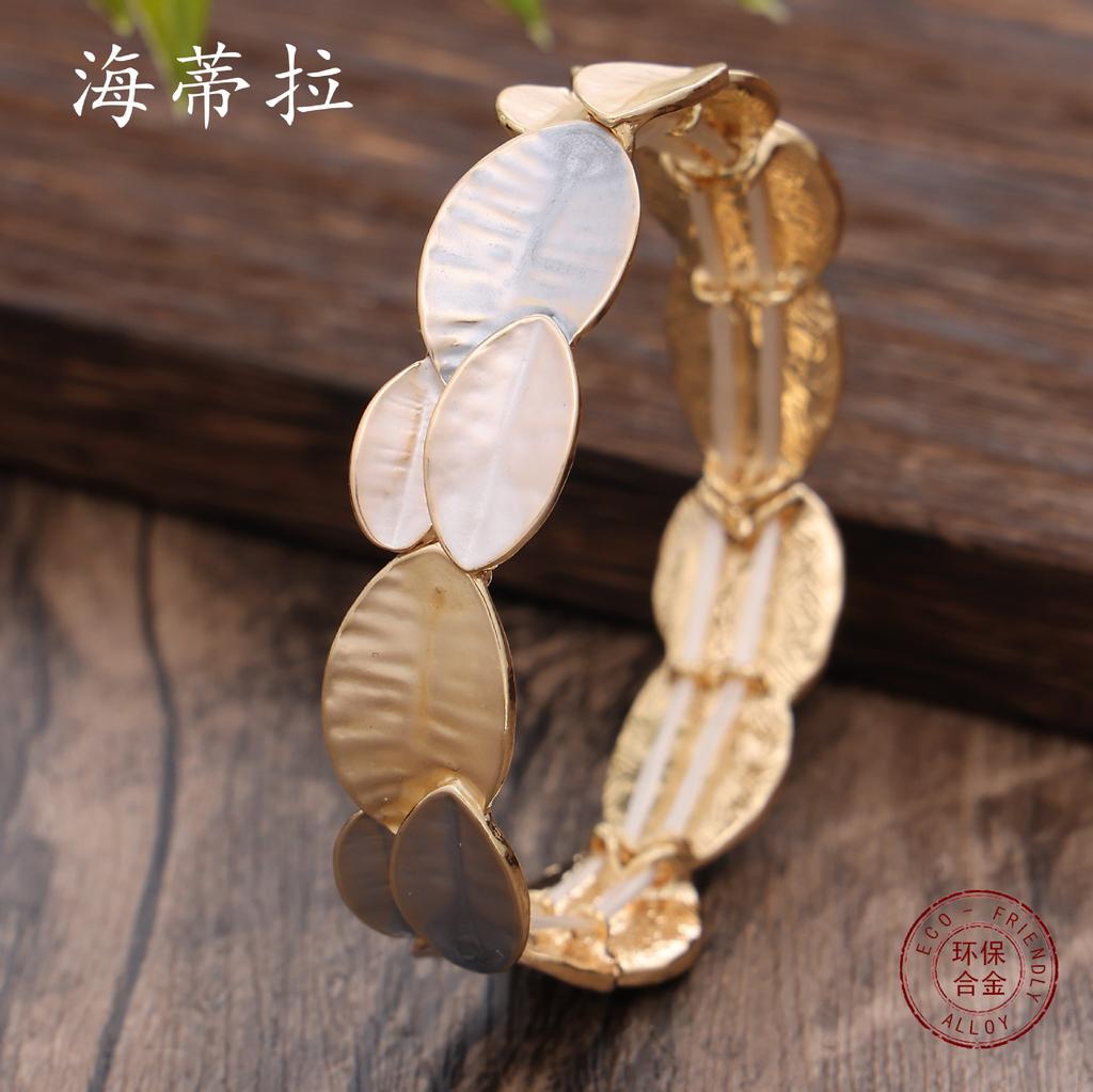 New Color Painting Oil Geometric Leaf Elastic Bracelet, Summer Small Fresh Women's Versatile Leaf Bracelet