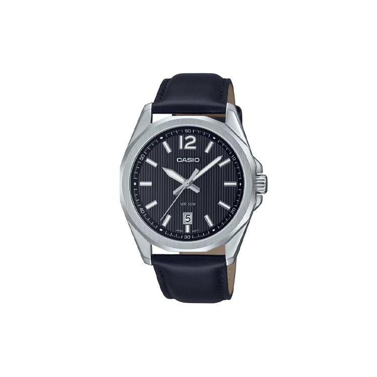 CASIO Quartz Movement Genuine Leather Strap Watch 48.5mm Men s Watches Black Dial MTPE725L1A Black Dial