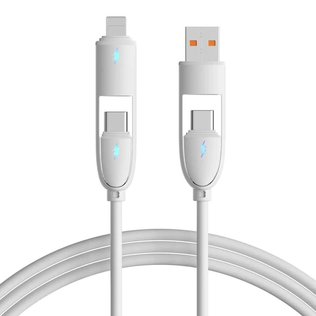 4-in-1 100W Silicone Charging Cable for Apple & Huawei - Type-C Fast Data & Flash Charge