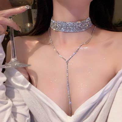 Light Luxury Niche Tassel Flash Diamond Necklace Female Choker High Sense Collarbone Chain Neck Chain