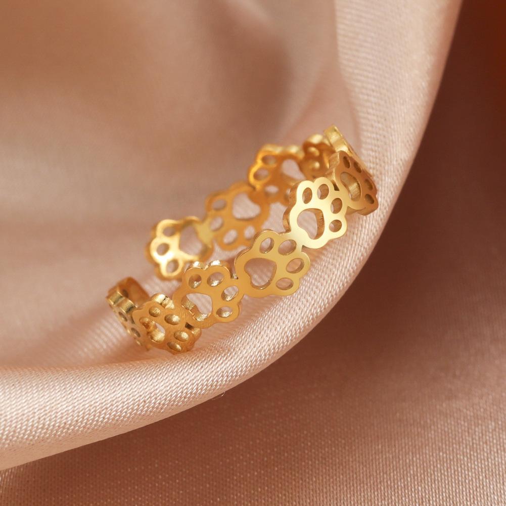 Women Titanium Steel Cat Paw Shape Open Rings Jewelry