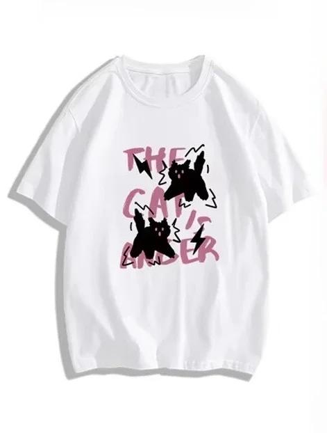 

Womens Horror Cat Print Tshirt for Summer 2026 Short Sleeved Casual Y2k Top Suitable Women Fashion ONeck TShirt Street Tops 4XL