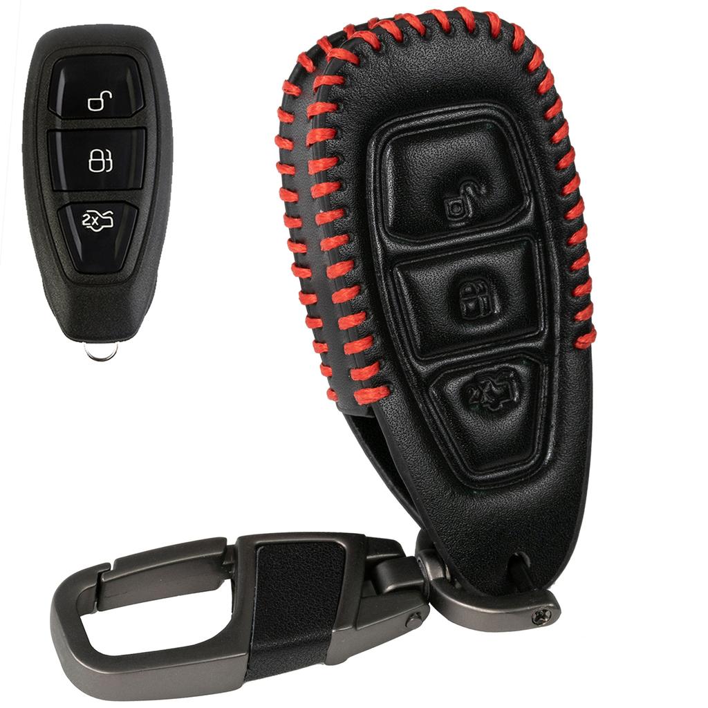 Prívesok na kľúče do auta Retiazka na kľúče Kryt Púzdro Ochranný kryt z PU kože 3 tlačidlo pre Ford Focus C Max Mondeo Kuga Fiesta Galaxy Auto