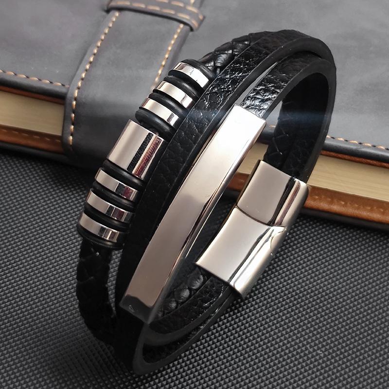 2026New MingAo Stainless Steel Beads Bracelet Fashion Men's Jewelry Classic Multilayer Leather Bracelet Homme Men Boyfriend Gift
